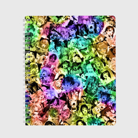 Тетрадь с принтом Радуга ахегао в Тюмени, 100% бумага | 48 листов, плотность листов — 60 г/м2, плотность картонной обложки — 250 г/м2. Листы скреплены сбоку удобной пружинной спиралью. Уголки страниц и обложки скругленные. Цвет линий — светло-серый
 | Тематика изображения на принте: ahegao | anime | manga | аниме | ахегао | коллаж | манга | паттрен | цвет