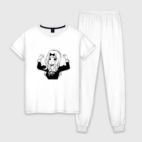 Женская пижама хлопок с принтом Чика Фудзивара в Тюмени, 100% хлопок | брюки и футболка прямого кроя, без карманов, на брюках мягкая резинка на поясе и по низу штанин | kaguya sama: love is war | аниме | тика фудзивара