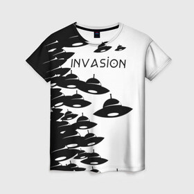Женская футболка 3D с принтом Вторжение в Тюмени, 100% полиэфир ( синтетическое хлопкоподобное полотно) | прямой крой, круглый вырез горловины, длина до линии бедер | invasion | ufo | вторжение | инопланетянин | летающая тарелка | нло | пришельцы