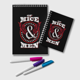 Блокнот с принтом Of Mice & Men в Тюмени, 100% бумага | 48 листов, плотность листов — 60 г/м2, плотность картонной обложки — 250 г/м2. Листы скреплены удобной пружинной спиралью. Цвет линий — светло-серый
 | Тематика изображения на принте: of mice  men | of mice and men | restoring force | группы | метал | музыка | остин карлайл | рок