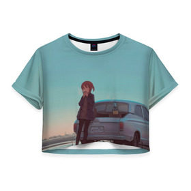 Женская футболка 3D укороченная с принтом Тяночка у Запорожца в Тюмени, 100% полиэстер | круглая горловина, длина футболки до линии талии, рукава с отворотами | Тематика изображения на принте: 