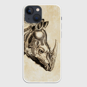Чехол для iPhone 13 mini с принтом Носорог (гравюра Дюрера) в Тюмени,  |  | rhinoceros | гравюра | индия | латы | млекопитающий | непарнокопытный | рог | холст | чешуя