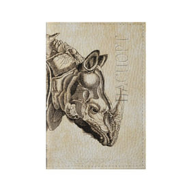Обложка для паспорта матовая кожа с принтом Носорог (гравюра Дюрера) в Тюмени, натуральная матовая кожа | размер 19,3 х 13,7 см; прозрачные пластиковые крепления | rhinoceros | гравюра | индия | латы | млекопитающий | непарнокопытный | рог | холст | чешуя