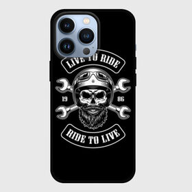 Чехол для iPhone 13 Pro с принтом Vintage motorcycle label в Тюмени,  |  | Тематика изображения на принте: beard | biker | emblem | font | for | helmet | inscripti | logo | monochrome | motorcycle | mustache | retro | ride | sign | skull | sticker | vintage | байкер | борода | для | знак | инструмент | кататься | ключи | логотип | люблю | мотоцикл | 