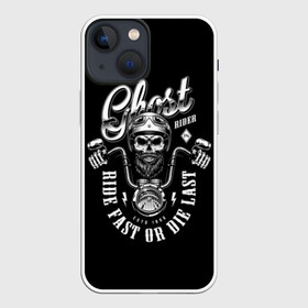 Чехол для iPhone 13 mini с принтом Ghost в Тюмени,  |  | beard | biker | emblem | font | for | ghost | helmet | inscription | logo | monochrome | motorcycle | mustache | retro | sign | skull | sticker | vintage | байкер | борода | для | знак | логотип | монохр | мотоцикл | надпись | наклейка | очки | 