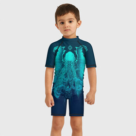 Детский купальный костюм 3D с принтом Ктулху в Тюмени, Полиэстер 85%, Спандекс 15% | застежка на молнии на спине | ктулху | монстр | фэнтези | чудище
