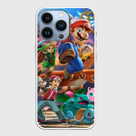 Чехол для iPhone 13 Pro с принтом Super Smash Bros ultimate в Тюмени,  |  | game | mario | nintendo | nintendo all star | pikachu | pokemon | super smash bros | ultimate | джиглипафф | донки конг | зельда | игры | линк | марио | нинтендо | пикачу | покемоны | эш