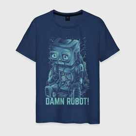 Мужская футболка хлопок с принтом Робот в Тюмени, 100% хлопок | прямой крой, круглый вырез горловины, длина до линии бедер, слегка спущенное плечо. | Тематика изображения на принте: robot | неон | робот | сломанный робот