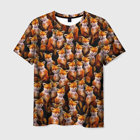 Мужская футболка 3D с принтом Упоротые лисы в Тюмени, 100% полиэфир | прямой крой, круглый вырез горловины, длина до линии бедер | Тематика изображения на принте: fox | животные | лис | лиса | лисичка | мем | паттрен | рыжий | толпа | упортый | фыр фыр