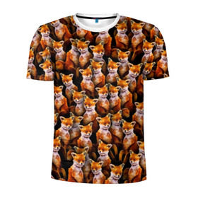 Мужская футболка 3D спортивная с принтом Упоротые лисы в Тюмени, 100% полиэстер с улучшенными характеристиками | приталенный силуэт, круглая горловина, широкие плечи, сужается к линии бедра | fox | животные | лис | лиса | лисичка | мем | паттрен | рыжий | толпа | упортый | фыр фыр