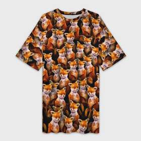 Платье-футболка 3D с принтом Упоротые лисы в Тюмени,  |  | Тематика изображения на принте: fox | животные | лис | лиса | лисичка | мем | паттрен | рыжий | толпа | упортый | фыр фыр