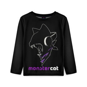 Детский лонгслив 3D с принтом Monstercat в Тюмени, 100% полиэстер | длинные рукава, круглый вырез горловины, полуприлегающий силуэт
 | monstercat | клуб | клубная музыка | кот | котенок | кошка | лейбл | монстар | монстар кет | монстер | музыка | танцевальная музыка | электронная | электронная музыка