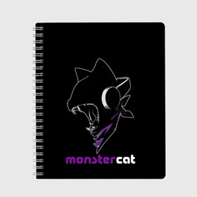 Тетрадь с принтом Monstercat в Тюмени, 100% бумага | 48 листов, плотность листов — 60 г/м2, плотность картонной обложки — 250 г/м2. Листы скреплены сбоку удобной пружинной спиралью. Уголки страниц и обложки скругленные. Цвет линий — светло-серый
 | Тематика изображения на принте: monstercat | клуб | клубная музыка | кот | котенок | кошка | лейбл | монстар | монстар кет | монстер | музыка | танцевальная музыка | электронная | электронная музыка