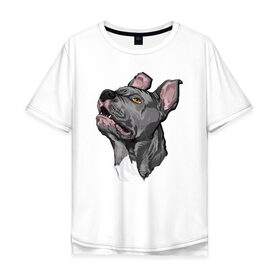 Мужская футболка хлопок Oversize с принтом Pitbull в Тюмени, 100% хлопок | свободный крой, круглый ворот, “спинка” длиннее передней части | Тематика изображения на принте: dog | pitbull | питбуль | собака | собаки