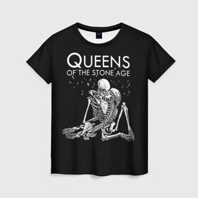 Женская футболка 3D с принтом Queens of the Stone Age в Тюмени, 100% полиэфир ( синтетическое хлопкоподобное полотно) | прямой крой, круглый вырез горловины, длина до линии бедер | josh homme | metal | qotsa | queens of the stone age | rock | группы | метал | музыка | рок