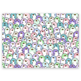 Поздравительная открытка с принтом Цветные Пингвинчики в Тюмени, 100% бумага | плотность бумаги 280 г/м2, матовая, на обратной стороне линовка и место для марки
 | colors | cute | детский | лапочка | милый | мимими | паттерн | пингвин | северный полюс | стая | толпа