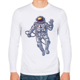 Мужской лонгслив хлопок с принтом Космонавт BIGSPACE в Тюмени, 100% хлопок |  | Тематика изображения на принте: без фона | космонавт | космос