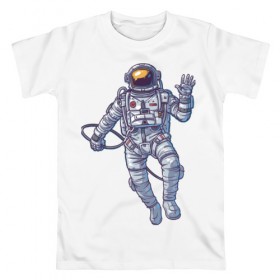 Мужская футболка хлопок с принтом Космонавт BIGSPACE в Тюмени, 100% хлопок | прямой крой, круглый вырез горловины, длина до линии бедер, слегка спущенное плечо. | без фона | космонавт | космос