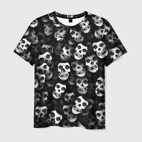 Мужская футболка 3D с принтом Призраки Мисфитс в Тюмени, 100% полиэфир | прямой крой, круглый вырез горловины, длина до линии бедер | misfits | punk | punk rock | rock | лицо | мисфитс | панк | панк рок | паттрен | призрак | рок | скелет | череп | черно белый