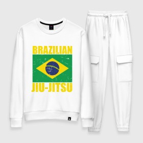 Женский костюм хлопок с принтом Brazilian Jiu Jitsu в Тюмени, 100% хлопок | на свитшоте круглая горловина, мягкая резинка по низу. Брюки заужены к низу, на них два вида карманов: два 