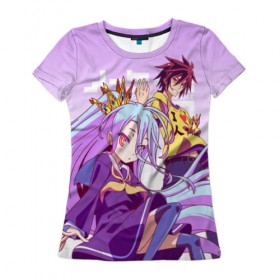 Женская футболка 3D с принтом No Game No Life в Тюмени, 100% полиэфир ( синтетическое хлопкоподобное полотно) | прямой крой, круглый вырез горловины, длина до линии бедер | ngnl | no game no life | аниме | без игры жизни нет | изуна | манга | нет игры   нет жизни | сора и сиро | широ