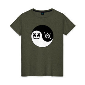 Женская футболка хлопок с принтом Marshmello VS Alan Walker в Тюмени, 100% хлопок | прямой крой, круглый вырез горловины, длина до линии бедер, слегка спущенное плечо | 