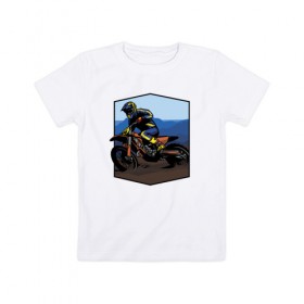 Детская футболка хлопок с принтом Мотоклист в Тюмени, 100% хлопок | круглый вырез горловины, полуприлегающий силуэт, длина до линии бедер | moto | байк | байкер | мото | мото спорт | мотоспорт | мотоцикл | мотоциклист