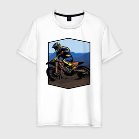 Мужская футболка хлопок с принтом Мотоклист в Тюмени, 100% хлопок | прямой крой, круглый вырез горловины, длина до линии бедер, слегка спущенное плечо. | moto | байк | байкер | мото | мото спорт | мотоспорт | мотоцикл | мотоциклист