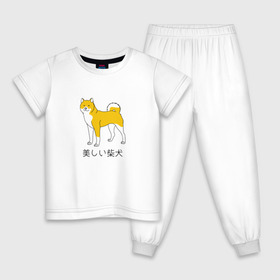 Детская пижама хлопок с принтом Shiba Dog в Тюмени, 100% хлопок |  брюки и футболка прямого кроя, без карманов, на брюках мягкая резинка на поясе и по низу штанин
 | doge | иероглифы | китай | китайский | пес | сиба ину дож | собака | япония | японский