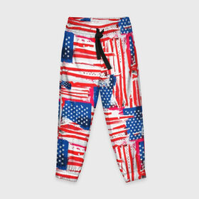 Детские брюки 3D с принтом Флаг США Американский стиль в Тюмени, 100% полиэстер | манжеты по низу, эластичный пояс регулируется шнурком, по бокам два кармана без застежек, внутренняя часть кармана из мелкой сетки | Тематика изображения на принте: 
