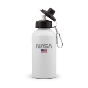 Бутылка спортивная с принтом Nasa USA в Тюмени, металл | емкость — 500 мл, в комплекте две пластиковые крышки и карабин для крепления | nasa | space | usa | звезды | космос | наса | планеты