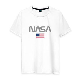 Мужская футболка хлопок с принтом Nasa USA в Тюмени, 100% хлопок | прямой крой, круглый вырез горловины, длина до линии бедер, слегка спущенное плечо. | Тематика изображения на принте: nasa | space | usa | звезды | космос | наса | планеты