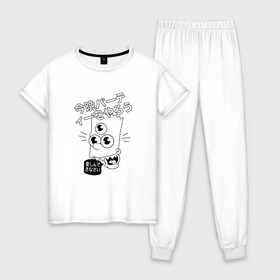 Женская пижама хлопок с принтом Барт Симпсон в Тюмени, 100% хлопок | брюки и футболка прямого кроя, без карманов, на брюках мягкая резинка на поясе и по низу штанин | the simpsons | барт | иероглифы | китайские иероглифы | китайский | симпсон | симпсоны