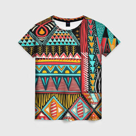 Женская футболка 3D с принтом Африканский стиль в Тюмени, 100% полиэфир ( синтетическое хлопкоподобное полотно) | прямой крой, круглый вырез горловины, длина до линии бедер | africa | african | pattern | style | trend | африка | африканский стиль | геометрия | мода | орнамент | паттерн | стиль | тренд