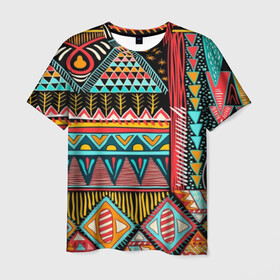 Мужская футболка 3D с принтом Африканский стиль  в Тюмени, 100% полиэфир | прямой крой, круглый вырез горловины, длина до линии бедер | africa | african | pattern | style | trend | африка | африканский стиль | геометрия | мода | орнамент | паттерн | стиль | тренд