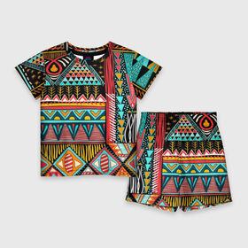 Детский костюм с шортами 3D с принтом Африканский стиль в Тюмени,  |  | Тематика изображения на принте: africa | african | pattern | style | trend | африка | африканский стиль | геометрия | мода | орнамент | паттерн | стиль | тренд