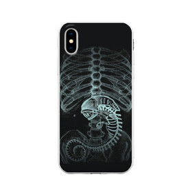 Чехол для iPhone X матовый с принтом Чужой на Рентгене в Тюмени, Силикон | Печать на задней стороне чехла, без боковой панели | alien | больница | больной | внутренний мир | врач | клиника | кости | пациент | ребра | рентген | скелет | снимок | хищник