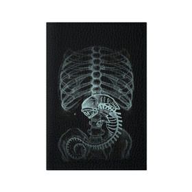 Обложка для паспорта матовая кожа с принтом Чужой на Рентгене  в Тюмени, натуральная матовая кожа | размер 19,3 х 13,7 см; прозрачные пластиковые крепления | alien | больница | больной | внутренний мир | врач | клиника | кости | пациент | ребра | рентген | скелет | снимок | хищник