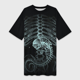 Платье-футболка 3D с принтом Чужой на Рентгене в Тюмени,  |  | alien | больница | больной | внутренний мир | врач | клиника | кости | пациент | ребра | рентген | скелет | снимок | хищник
