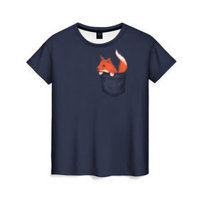 Женская футболка 3D с принтом Лисенок в Кармашке в Тюмени, 100% полиэфир ( синтетическое хлопкоподобное полотно) | прямой крой, круглый вырез горловины, длина до линии бедер | animal | fox | детский | карман | лапочка | лиса | милый | мимими | хороший