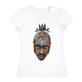Женская футболка хлопок с принтом 2pac Тупак Шакур в Тюмени, 100% хлопок | прямой крой, круглый вырез горловины, длина до линии бедер, слегка спущенное плечо | 2pac | hip hop | rap | абстракция | граффити | краски | лицо | рэп | тупак | хип хоп | шакур