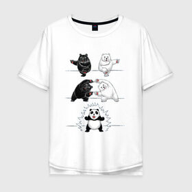 Мужская футболка хлопок Oversize с принтом Панда превращение в Тюмени, 100% хлопок | свободный крой, круглый ворот, “спинка” длиннее передней части | Тематика изображения на принте: 
