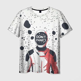 Мужская футболка 3D с принтом Без паники в Тюмени, 100% полиэфир | прямой крой, круглый вырез горловины, длина до линии бедер | dont panic | falcon heavy | spacex | tesla | астронавт | без паники | звезды | илон | илон маск | космонавт | космос | манекен | марс | маск | ракета | тесла
