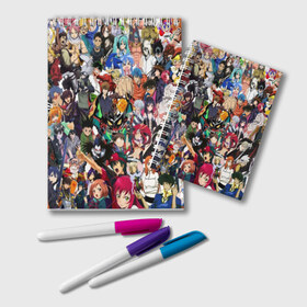Блокнот с принтом ANIME HEROES в Тюмени, 100% бумага | 48 листов, плотность листов — 60 г/м2, плотность картонной обложки — 250 г/м2. Листы скреплены удобной пружинной спиралью. Цвет линий — светло-серый
 | anime heroes | gintama | high school dxd | no game no life | one piece | re:creators | satsuriku no tenshi | shokugeki no soma | sword art online | violet evergarden | аниме герои | атака на титанов | б | без игры жизни нет | бездомный бог | 