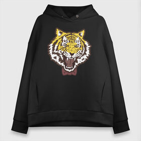 Женское худи Oversize хлопок с принтом Yuri Plisetsky Style Tiger в Тюмени, френч-терри — 70% хлопок, 30% полиэстер. Мягкий теплый начес внутри —100% хлопок | боковые карманы, эластичные манжеты и нижняя кромка, капюшон на магнитной кнопке | Тематика изображения на принте: tiger | yuri on ice | yuri plisetsky | тигр | юри на льду | юрий плисецкий