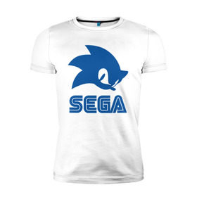 Мужская футболка премиум с принтом Sonic Sega в Тюмени, 92% хлопок, 8% лайкра | приталенный силуэт, круглый вырез ворота, длина до линии бедра, короткий рукав | sega | sonic | еж соник | сега | соник
