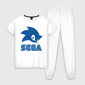 Женская пижама хлопок с принтом Sonic Sega в Тюмени, 100% хлопок | брюки и футболка прямого кроя, без карманов, на брюках мягкая резинка на поясе и по низу штанин | sega | sonic | еж соник | сега | соник