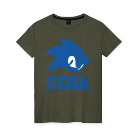 Женская футболка хлопок с принтом Sonic Sega в Тюмени, 100% хлопок | прямой крой, круглый вырез горловины, длина до линии бедер, слегка спущенное плечо | sega | sonic | еж соник | сега | соник