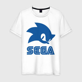 Мужская футболка хлопок с принтом Sonic Sega в Тюмени, 100% хлопок | прямой крой, круглый вырез горловины, длина до линии бедер, слегка спущенное плечо. | Тематика изображения на принте: sega | sonic | еж соник | сега | соник