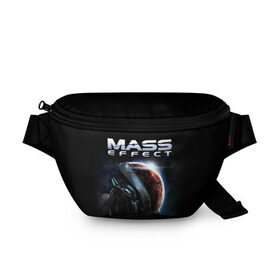 Поясная сумка 3D с принтом Mass Effect в Тюмени, 100% полиэстер | плотная ткань, ремень с регулируемой длиной, внутри несколько карманов для мелочей, основное отделение и карман с обратной стороны сумки застегиваются на молнию | andromeda | n7 | игры | компьютерные игры | масс эффект